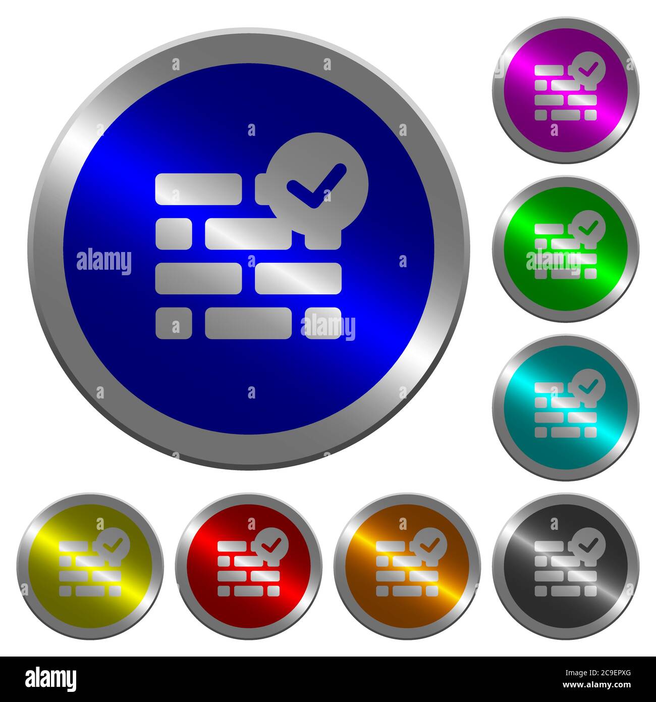 Active firewall icons on round luminous coin-like color steel buttons ...
