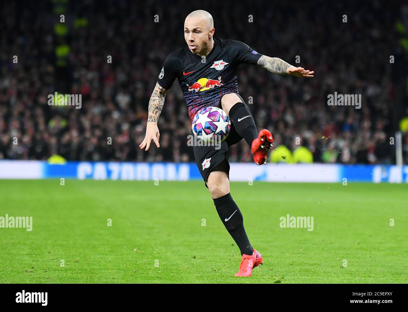 LONDON, ENGLAND - FEBRUARY 19, 2020: Angelino of Leipzig pictured during the first leg of the 2019/20 UEFA Champions League Round of 16 game between Tottenham Hotspur FC and RB Leipzig at Tottenham Hotspur Stadium. Stock Photo