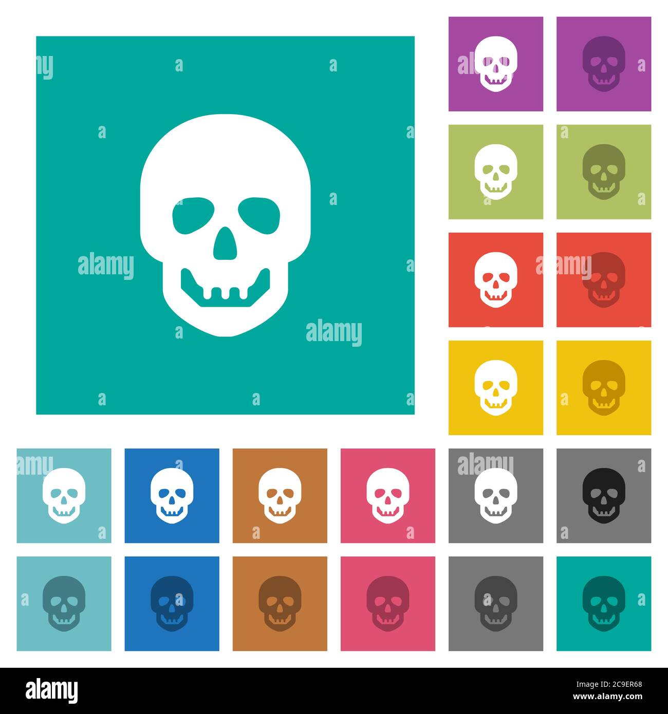 Human skull multi colored flat icons on plain square backgrounds ...