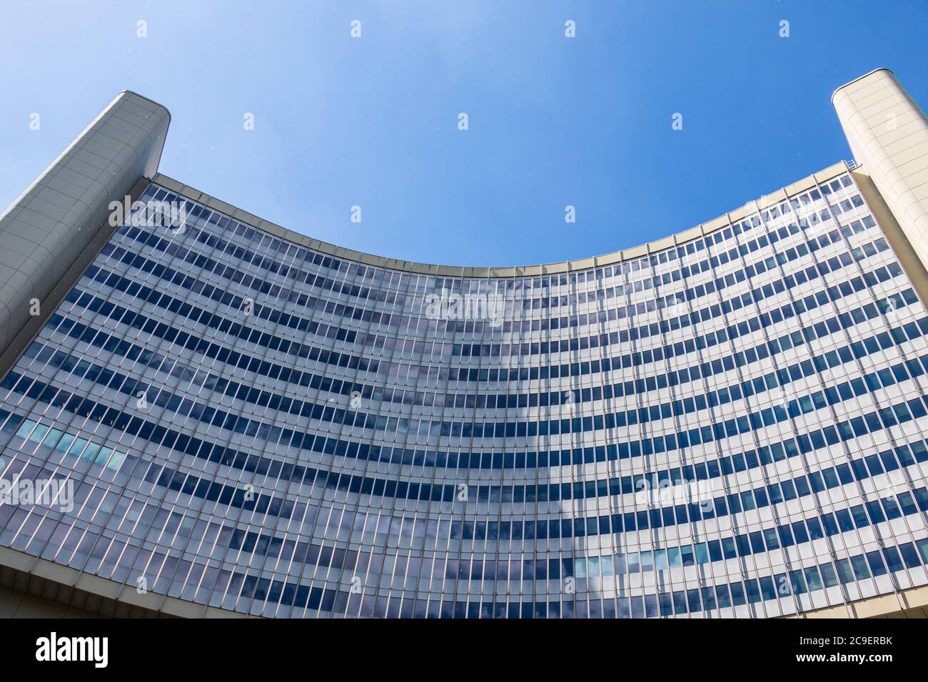 Details of United Nations Organization Building (UNO), ger. Vereinte Nationen in Danube City, Vienna, Austria, Europe Stock Photo