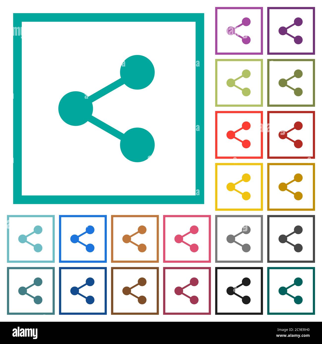Share flat color icons with quadrant frames on white background Stock Vector