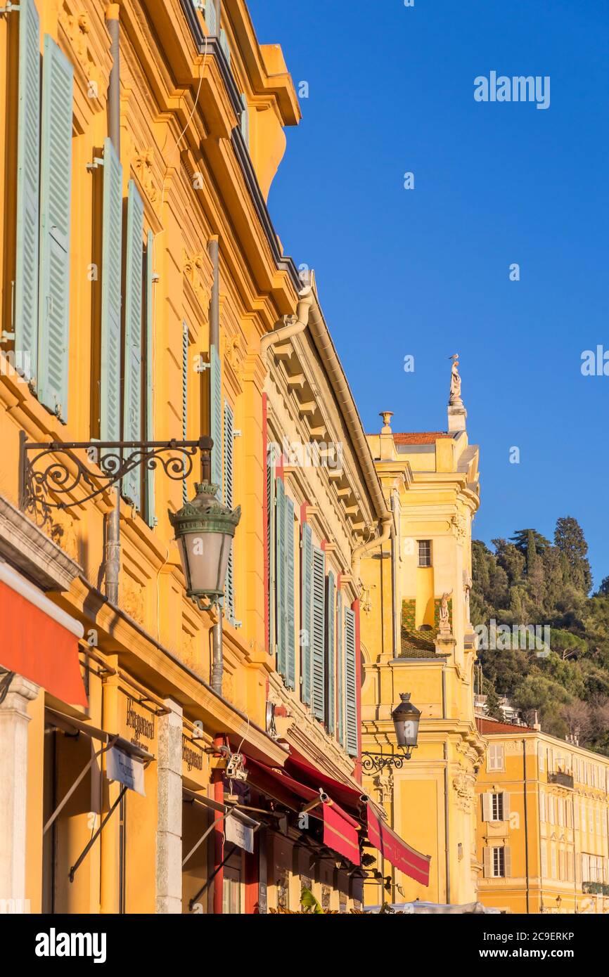 Facades of old buildings at Cours Saleya, Nice, Cote d'Azur, France, Europe Stock Photo