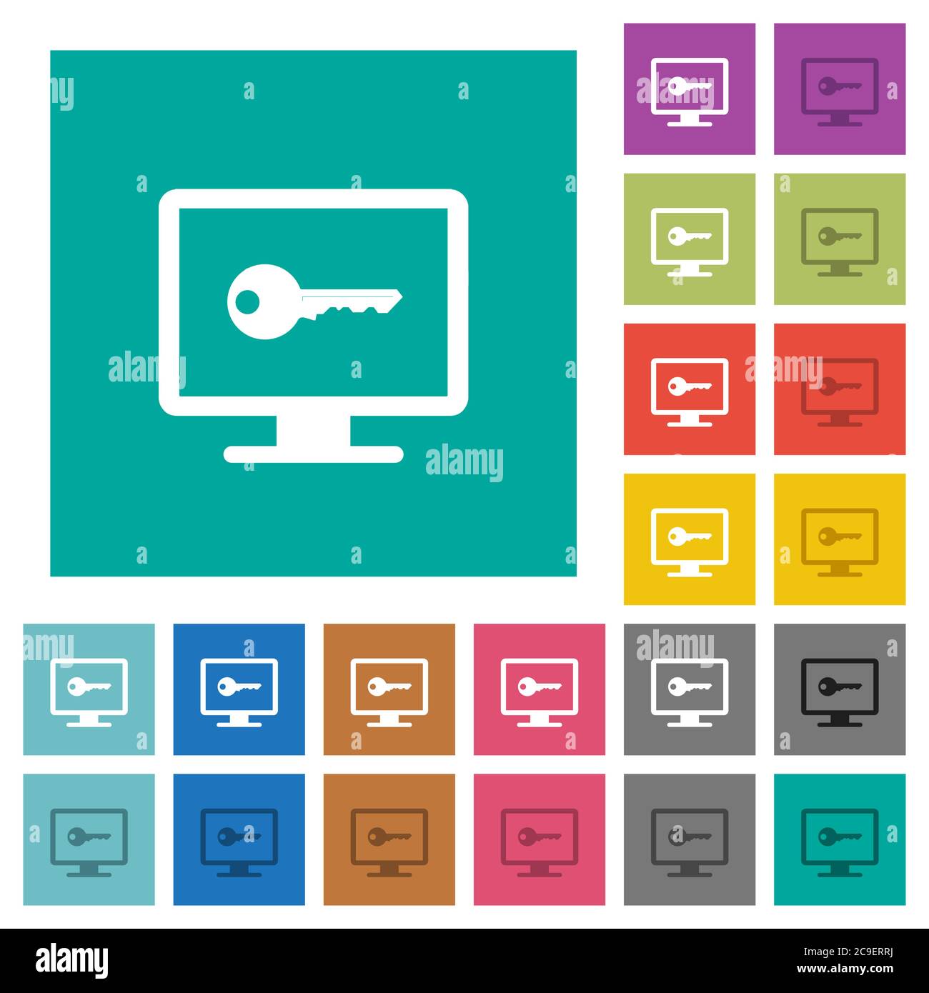 Secure desktop multi colored flat icons on plain square backgrounds. Included white and darker icon variations for hover or active effects. Stock Vector