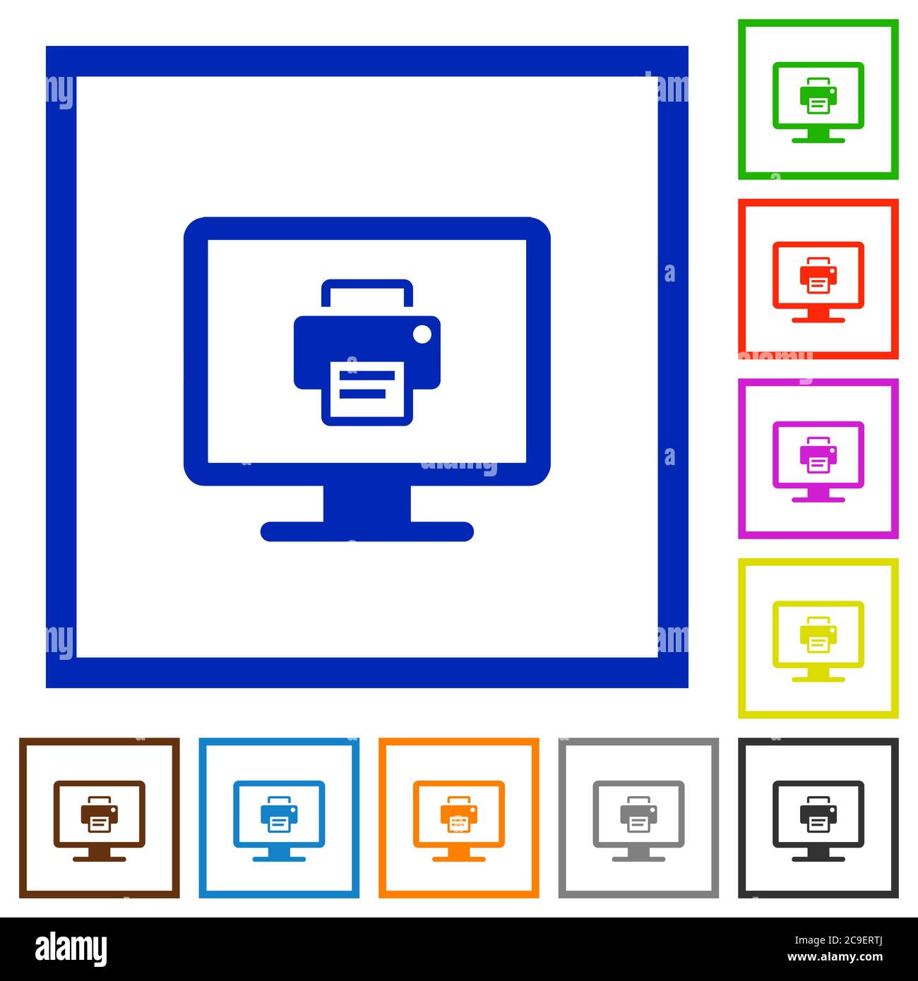 Print screen flat color icons in square frames on white background Stock Vector