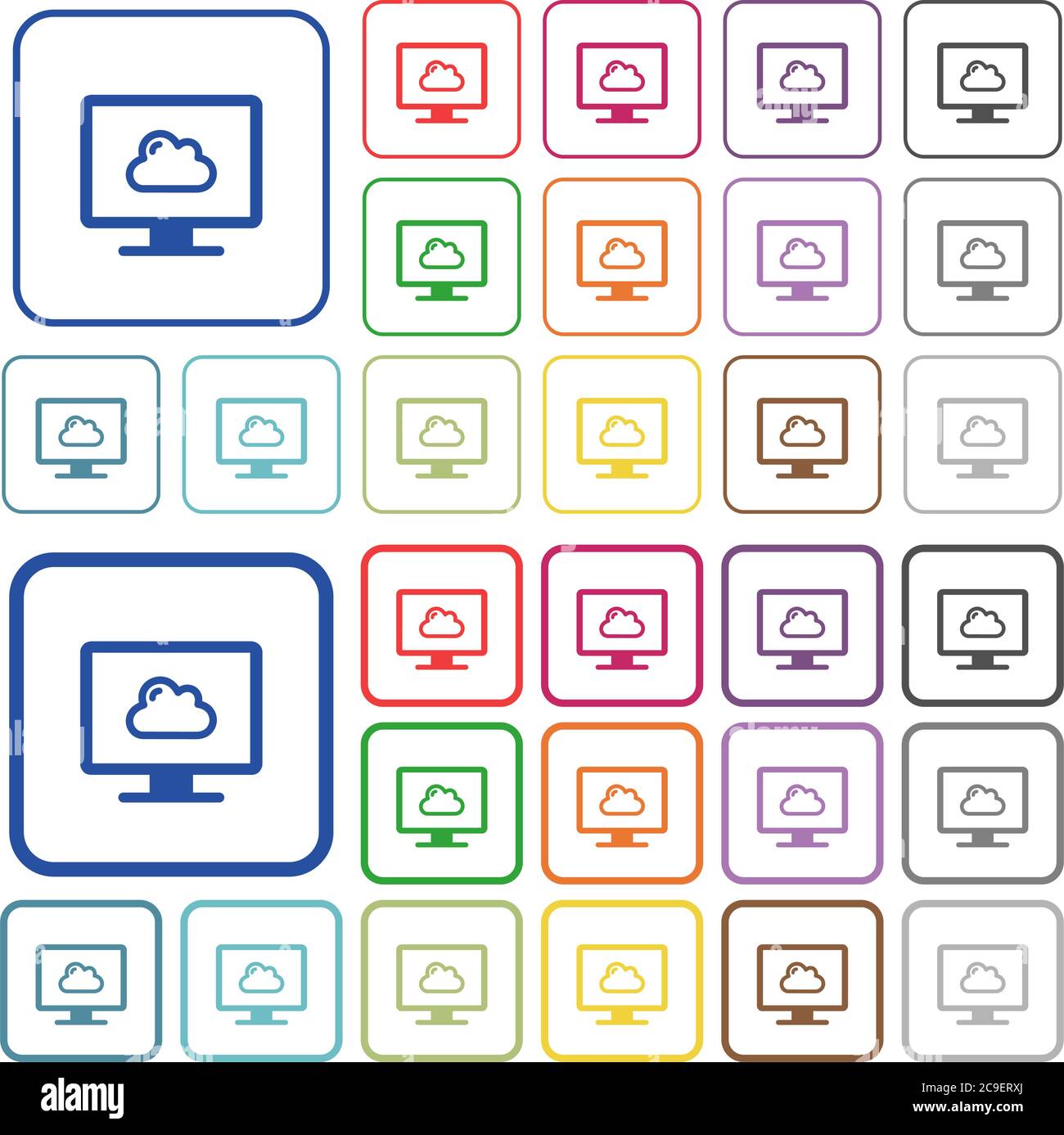 Cloud computing color flat icons in rounded square frames. Thin and thick versions included. Stock Vector