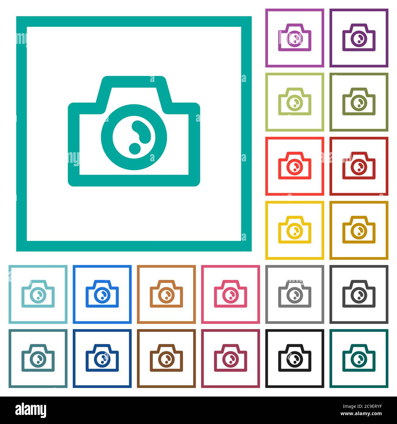 Camera flat color icons with quadrant frames on white background Stock ...