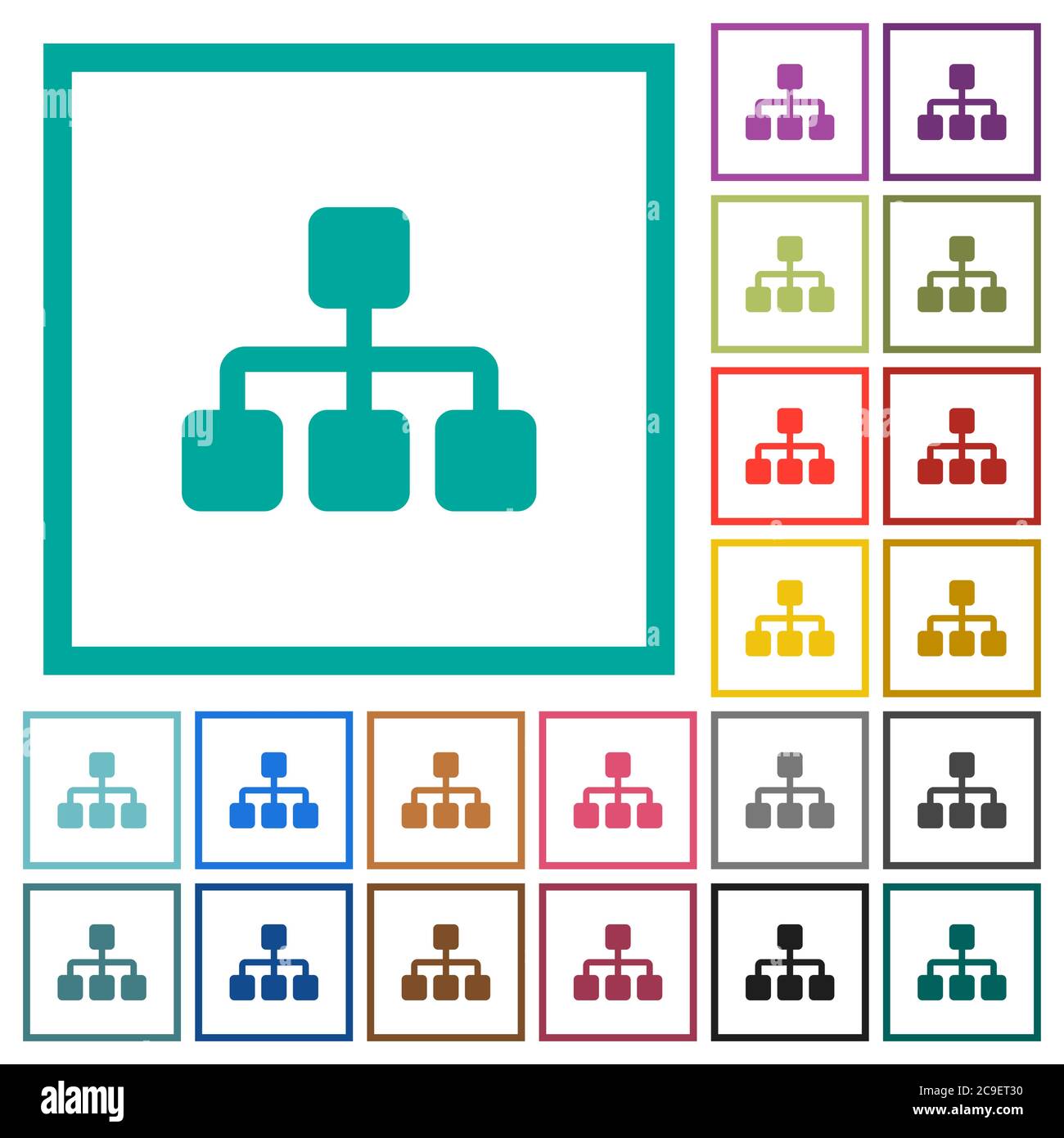 Network flat color icons with quadrant frames on white background Stock ...