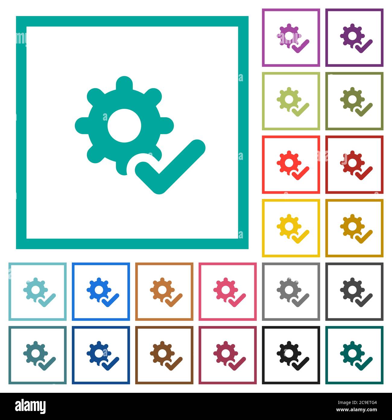 Settings ok flat color icons with quadrant frames on white background ...
