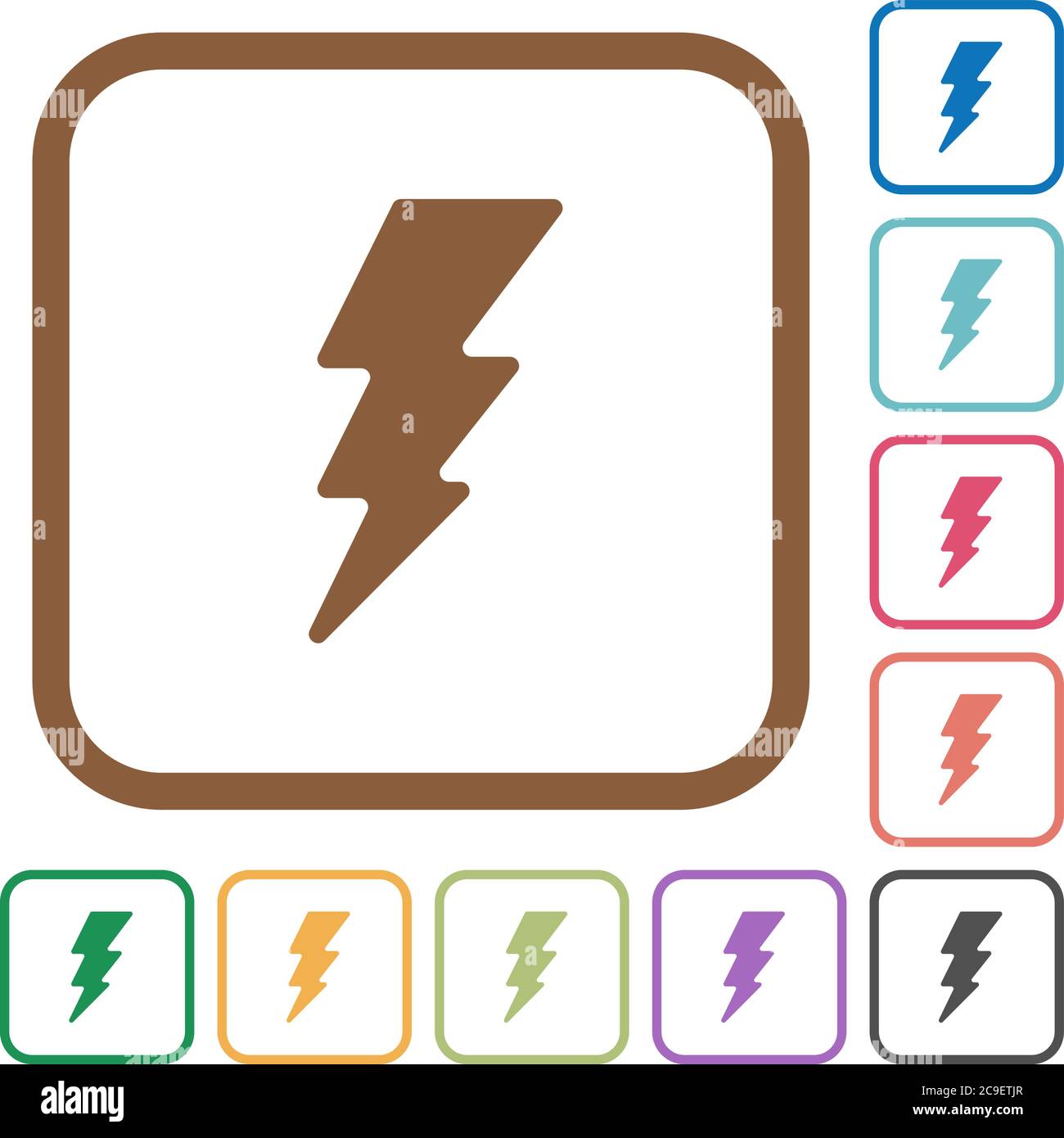 Lightning energy simple icons in color rounded square frames on white background Stock Vector
