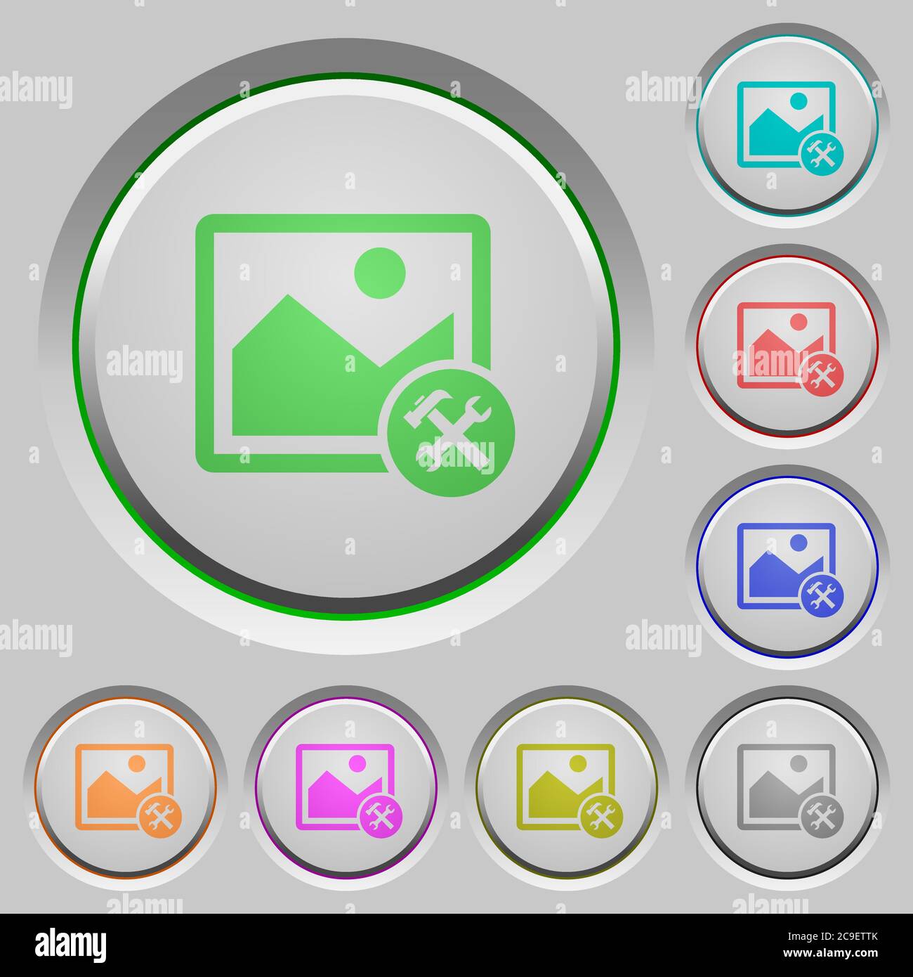 Image tools color icons on sunk push buttons Stock Vector