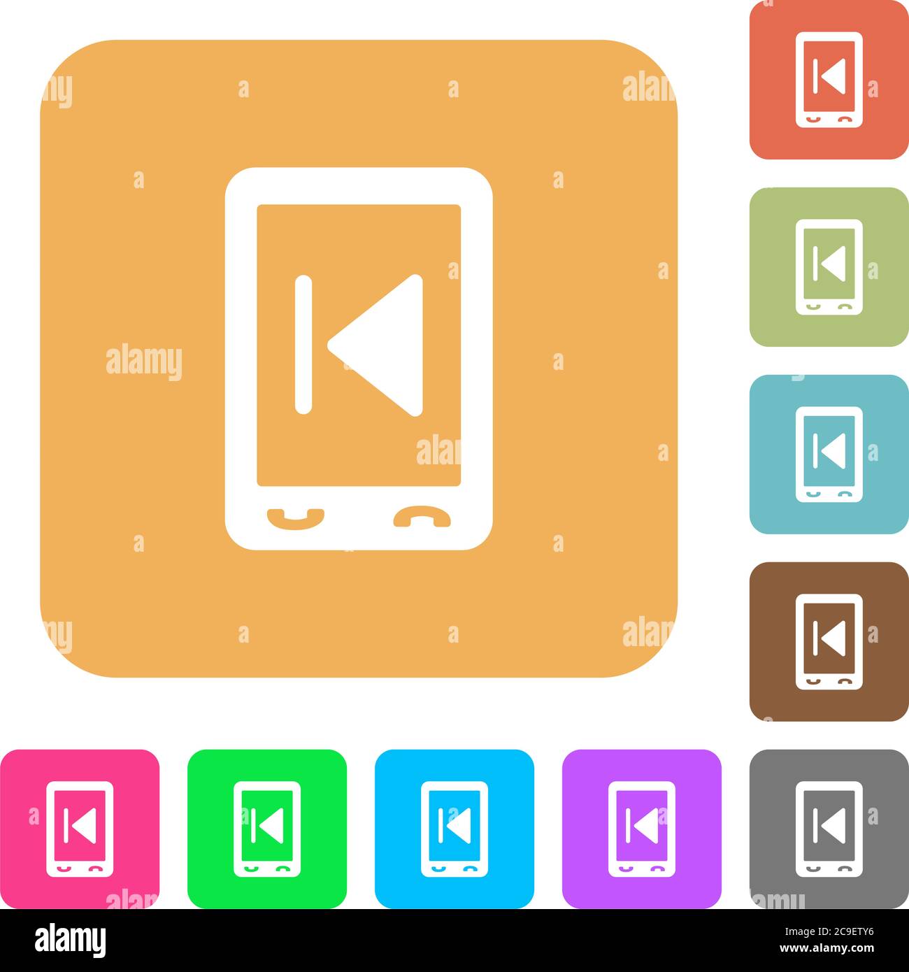 Mobile media flat icons on rounded square vivid color backgrounds Stock ...