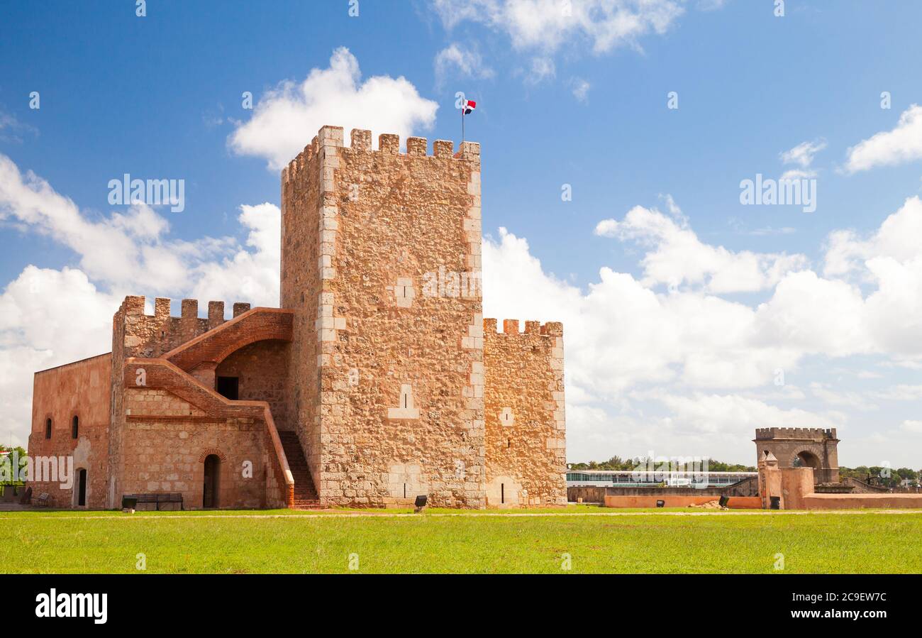 Landscape with The Fortaleza Ozama or Ozama Fortress, it is a sixteenth-century castle in Santo Domingo, Dominican Republic Stock Photo