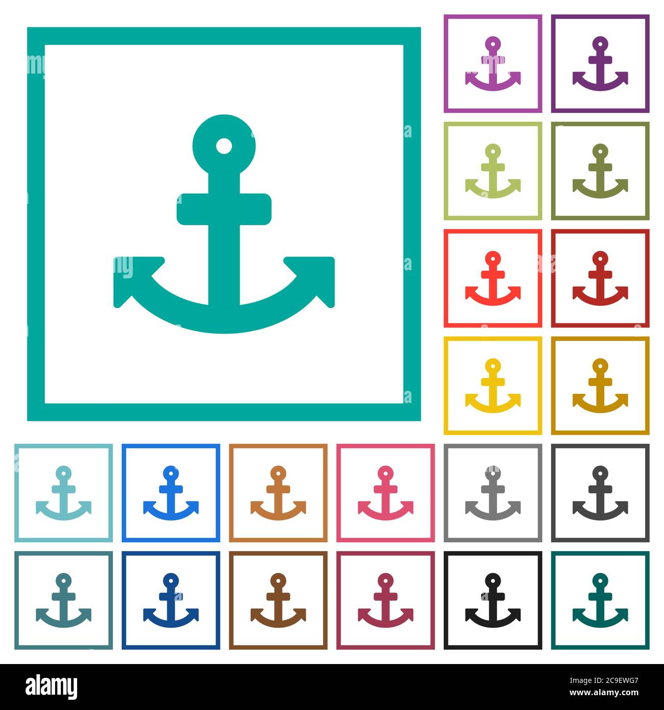 Anchor flat color icons with quadrant frames on white background Stock ...