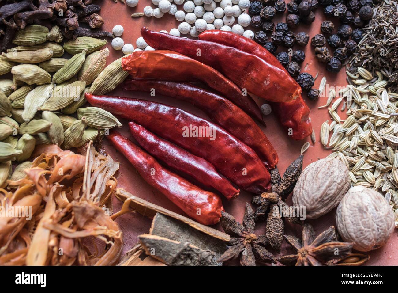 Close-up view of various spices. Stock Photo