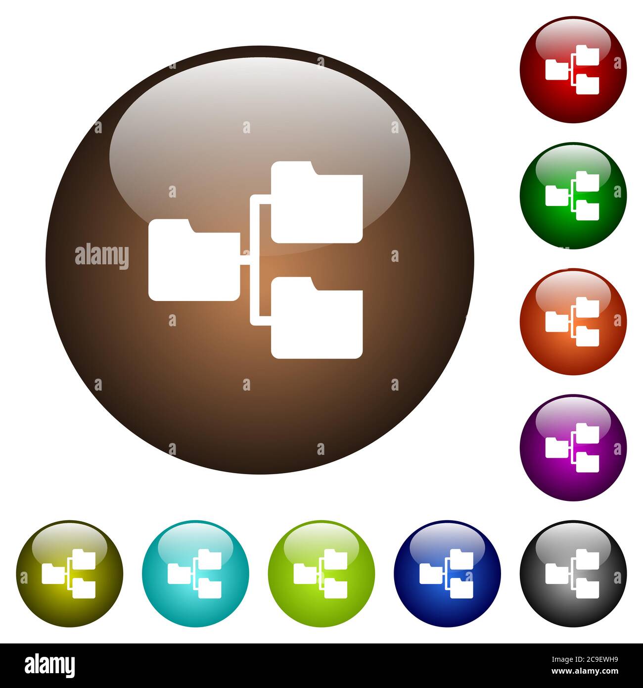 Shared folders white icons on round color glass buttons Stock Vector ...