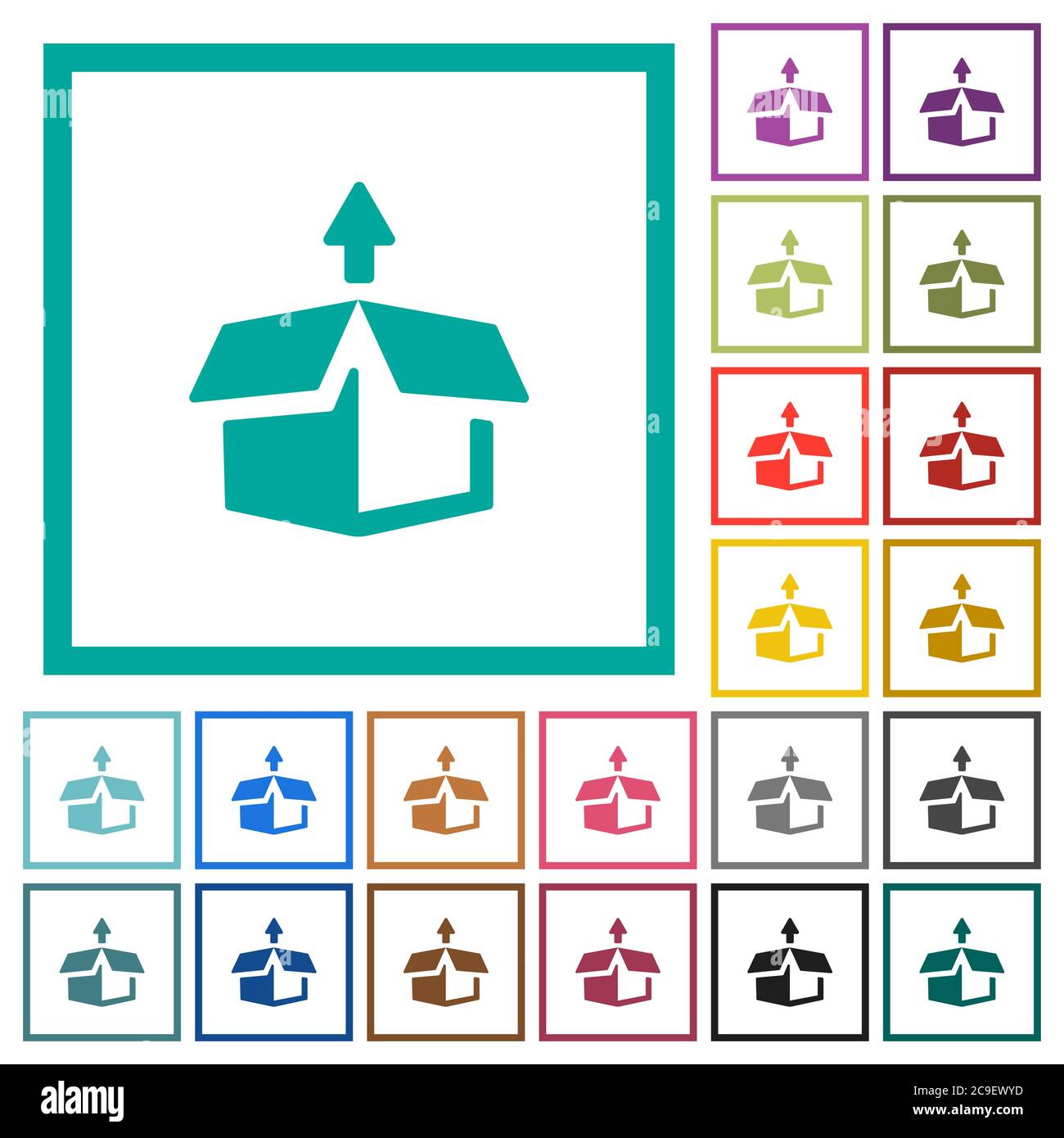 Unpack flat color icons with quadrant frames on white background Stock ...