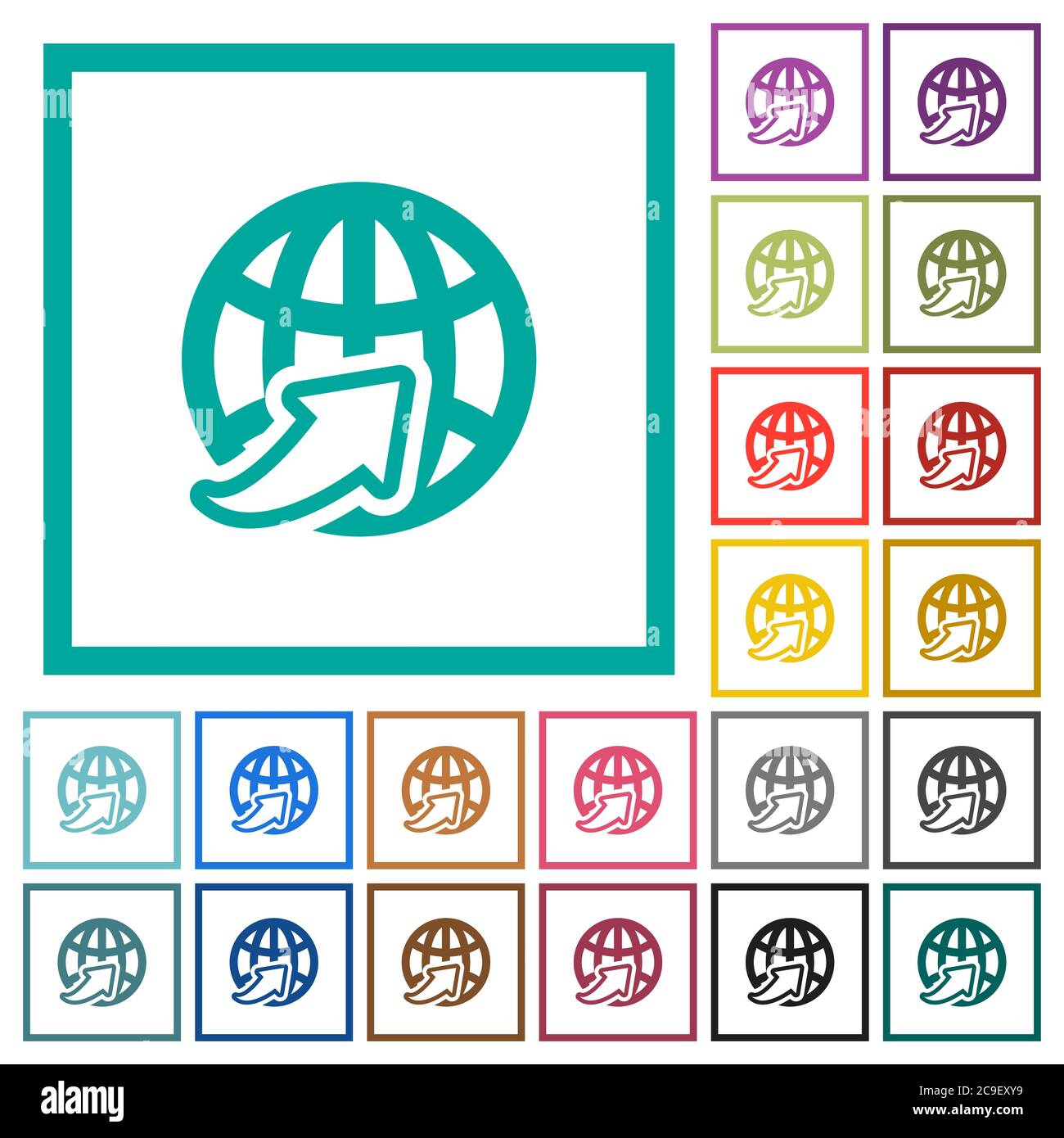 Worldwide flat color icons with quadrant frames on white background Stock Vector