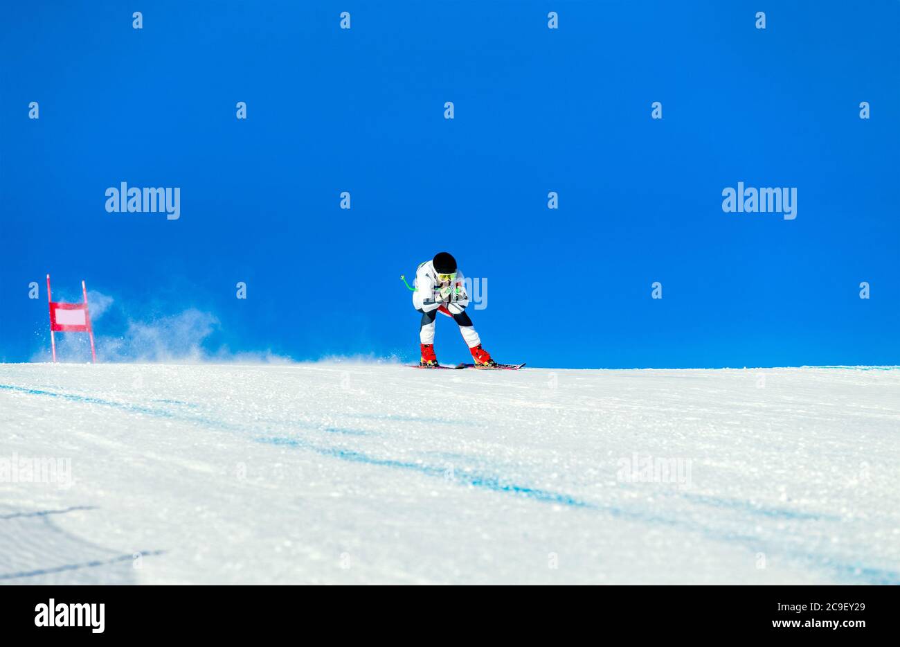 alpine skiing race in on track of giant slalom Stock Photo