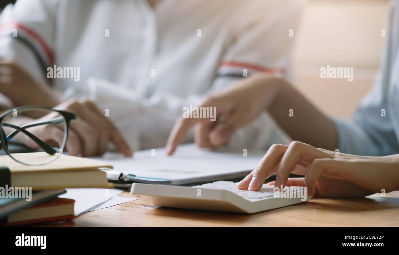 Business People Planning Strategy Analysis from financial document report, Office Concept Stock Photo