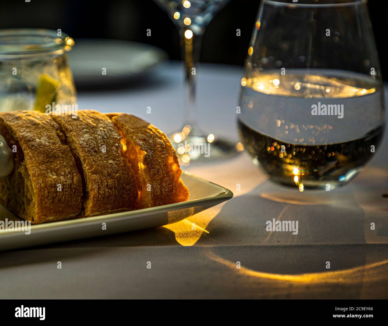 Bread on the Dinner Table of Hotel Mühle in Binzen, Germany Stock Photo
