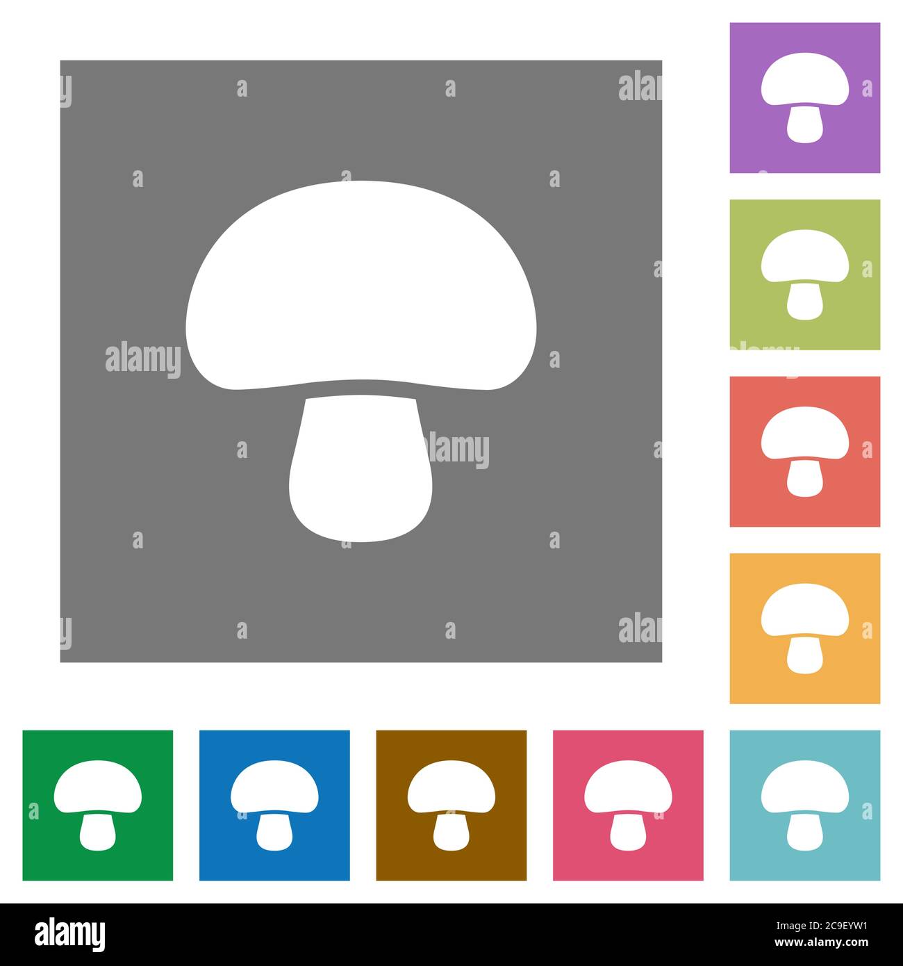 Mushroom flat icons on simple color square backgrounds Stock Vector