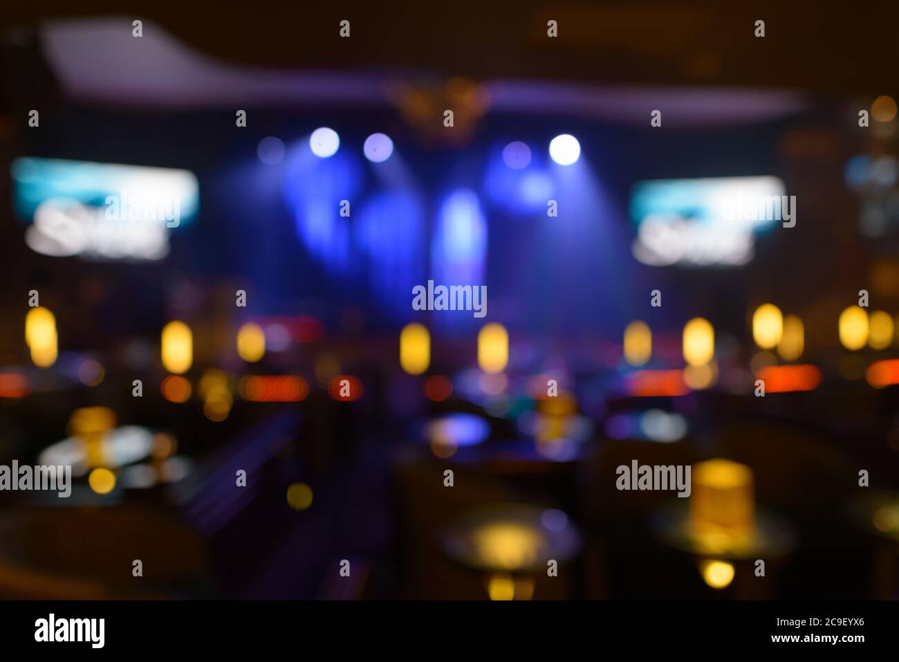 Blurred entertainment lighting on stage at the night club Stock Photo