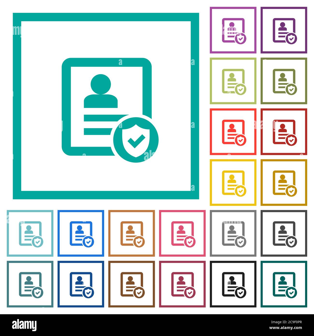 Protected contact flat color icons with quadrant frames on white ...