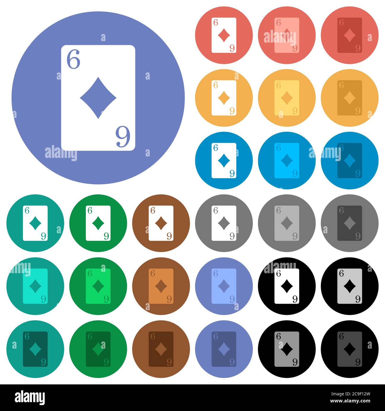Six of diamonds multi colored flat icons on round backgrounds. Included ...