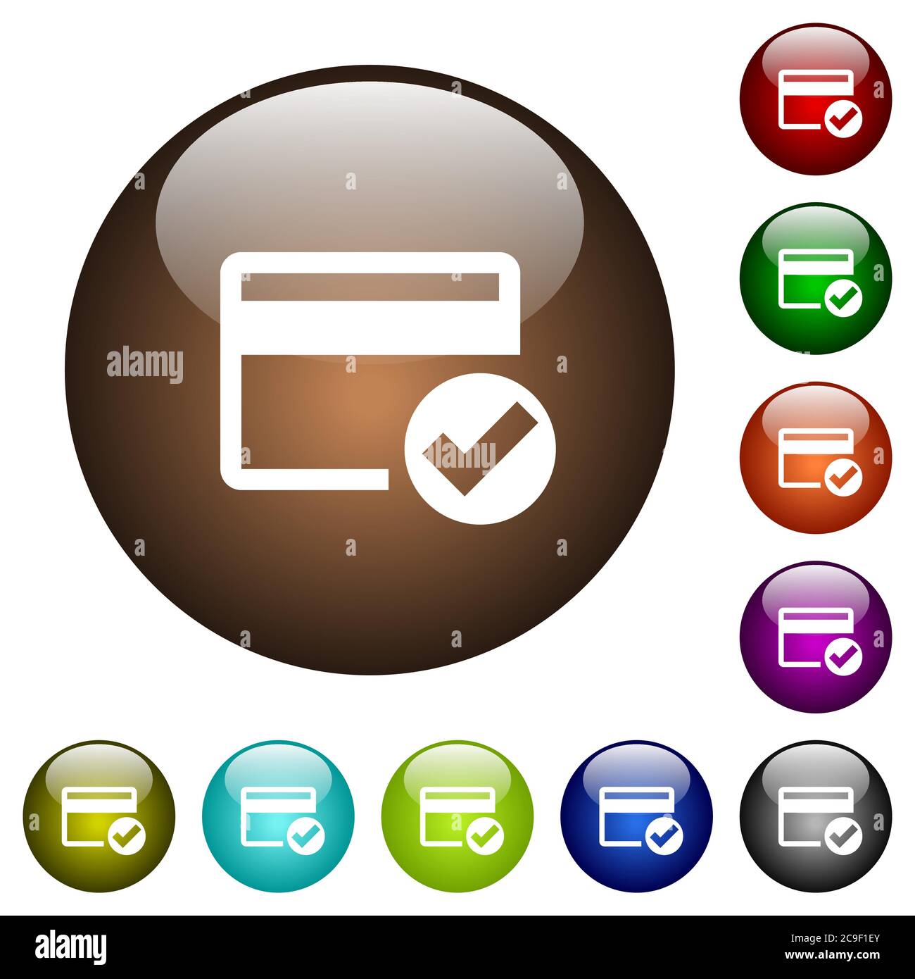 Credit card verified white icons on round color glass buttons Stock ...