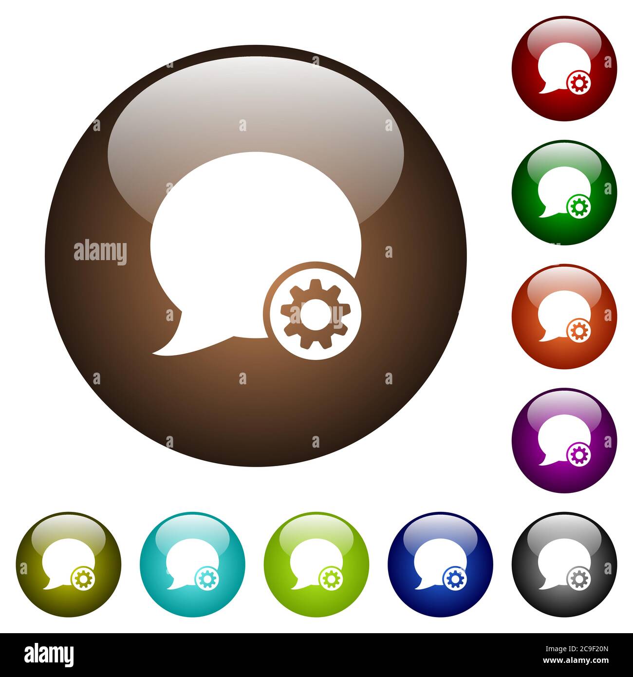 Blog comment settings white icons on round color glass buttons Stock ...