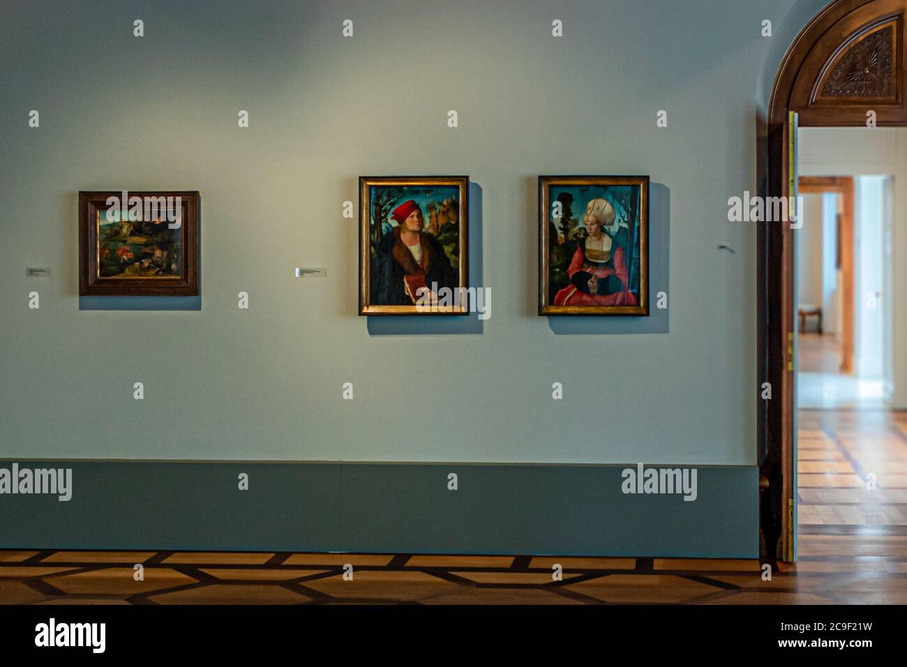 Reinhart Collection formed by Oskar Reinhart in Winterthur, Switzerland. The portraits Anna and Johannes Cuspinian by Lukas Cranach the Elder in the Villa am Römerholz, built in 1915 in the style of a director's villa. Also expressive are the parquet works Stock Photo