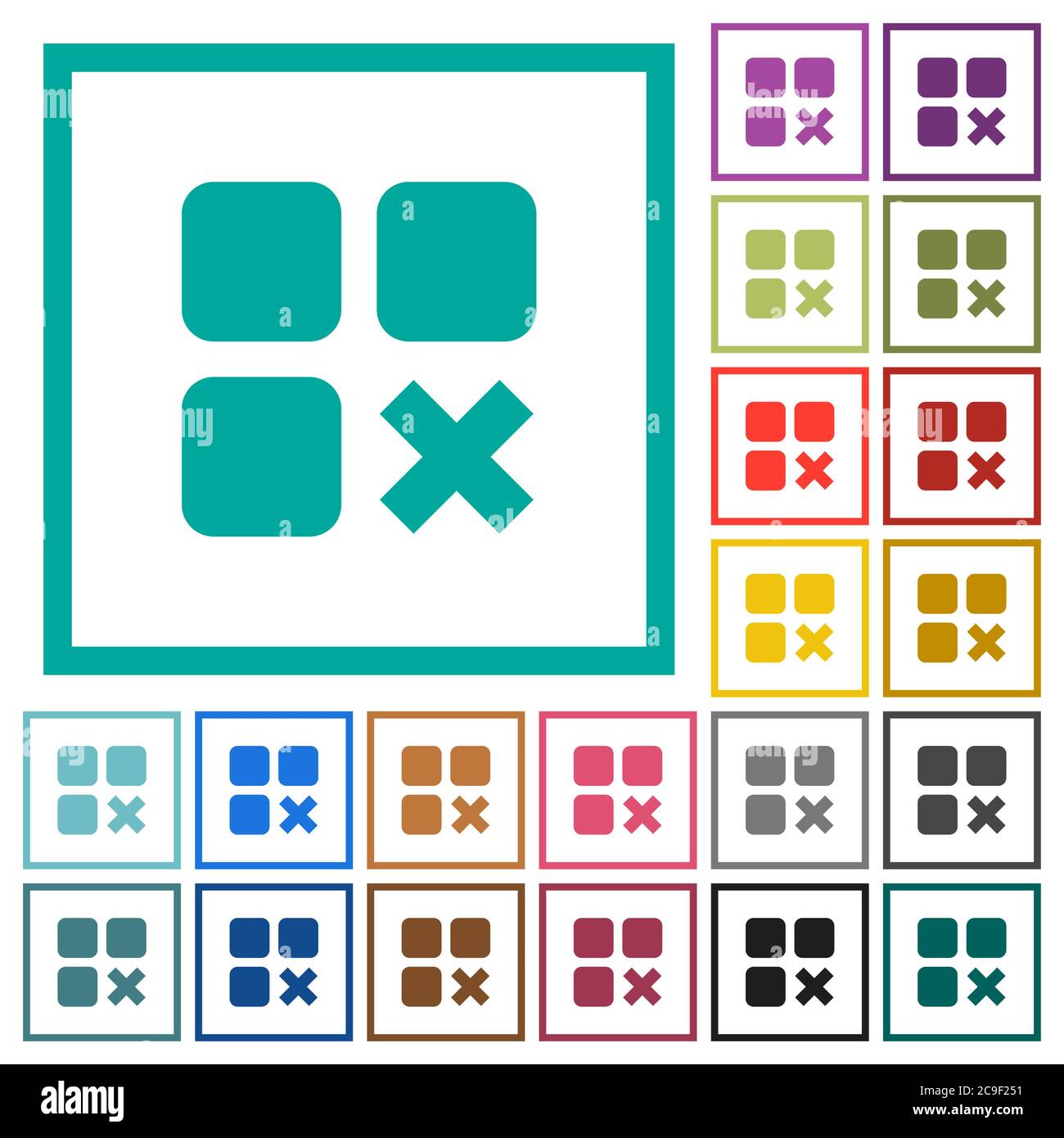Component cancel flat color icons with quadrant frames on white ...
