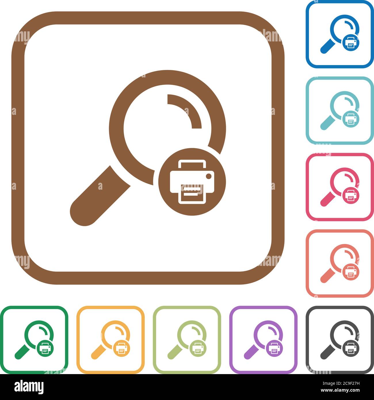 Print search results simple icons in color rounded square frames on ...