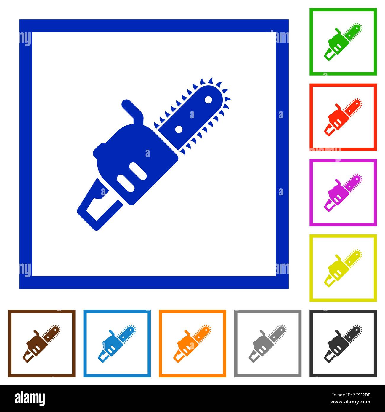Chainsaw flat color icons in square frames on white background Stock Vector