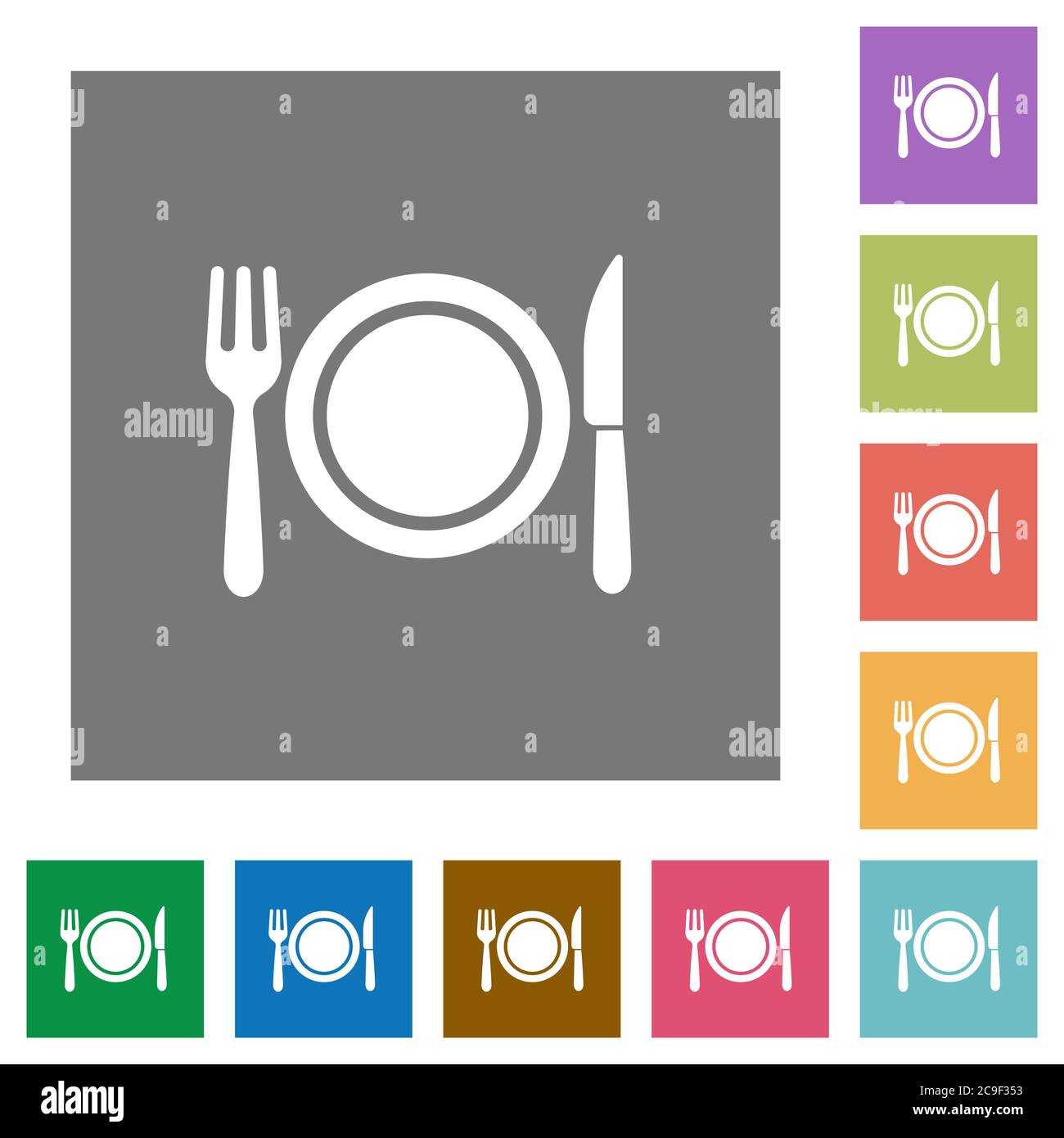 Dinner flat icons on simple color square backgrounds Stock Vector Image ...
