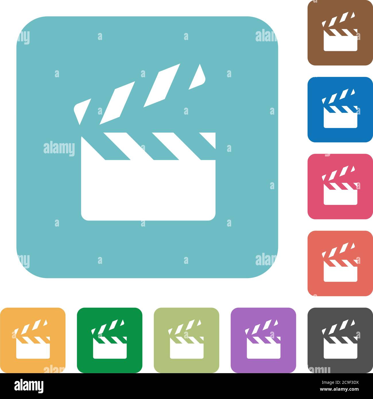 Clapperboard white flat icons on color rounded square backgrounds Stock Vector
