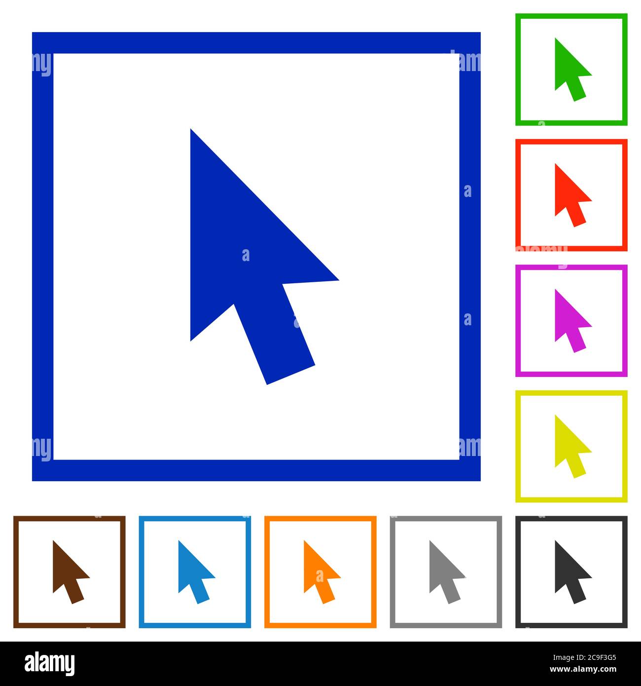 Mouse cursor flat color icons in square frames on white background Stock Vector