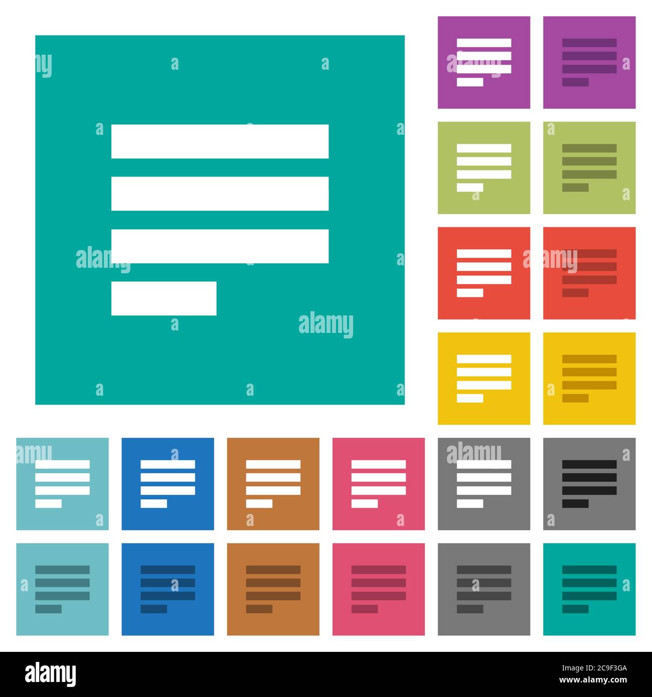 Text align justify last row left multi colored flat icons on plain ...
