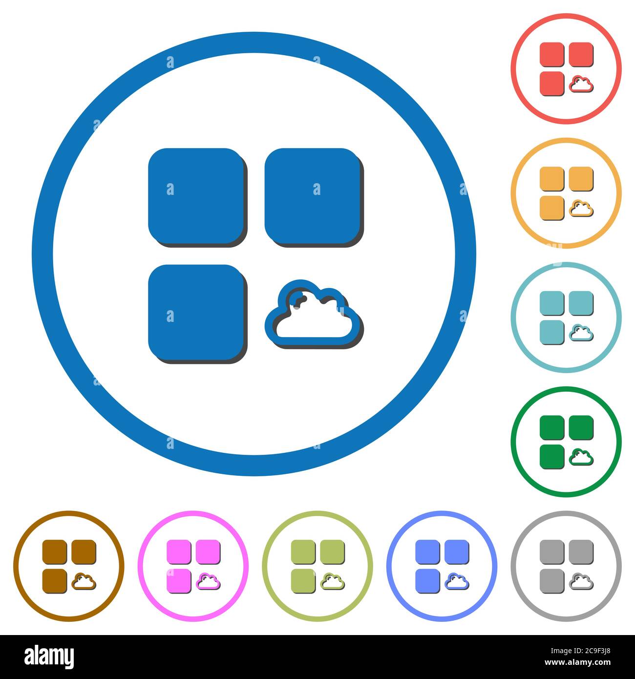 Cloud component flat color vector icons with shadows in round outlines on white background Stock Vector