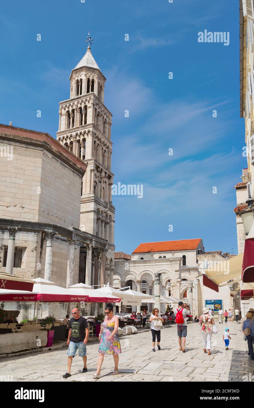 Split, Dalmatian Coast, Croatia.  Split, Dalmatian Coast, Croatia.  Bell tower of Saint Domnius cathedral. The Historic Centre of Split is a UNESCO Wo Stock Photo