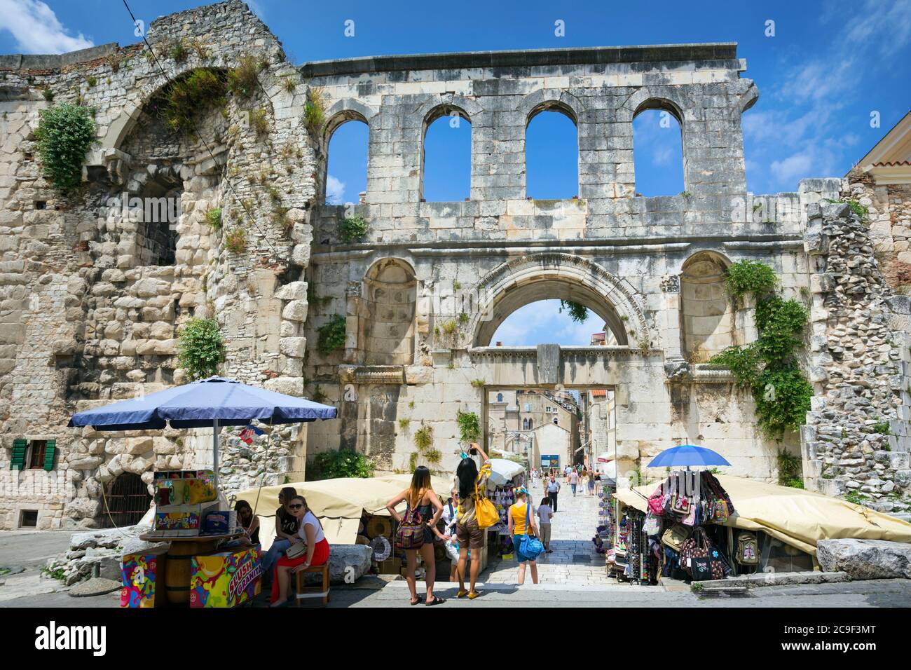 Split, Dalmatian Coast, Croatia.  The Eastern Gate to the Palace of Diocletian, also known as the Silver Gate.  The Historic Centre of Split is a UNES Stock Photo
