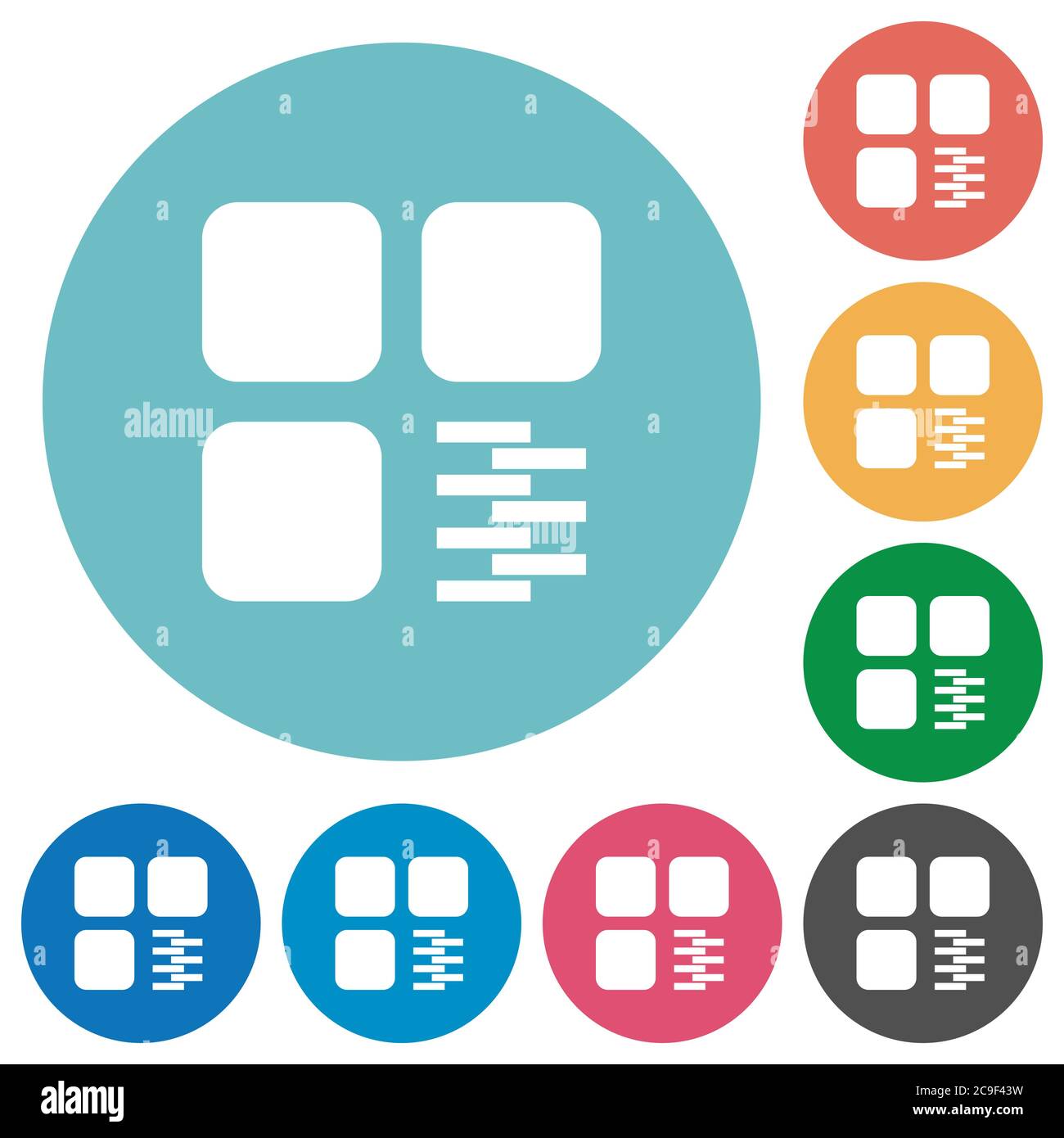 Zip component flat white icons on round color backgrounds Stock Vector