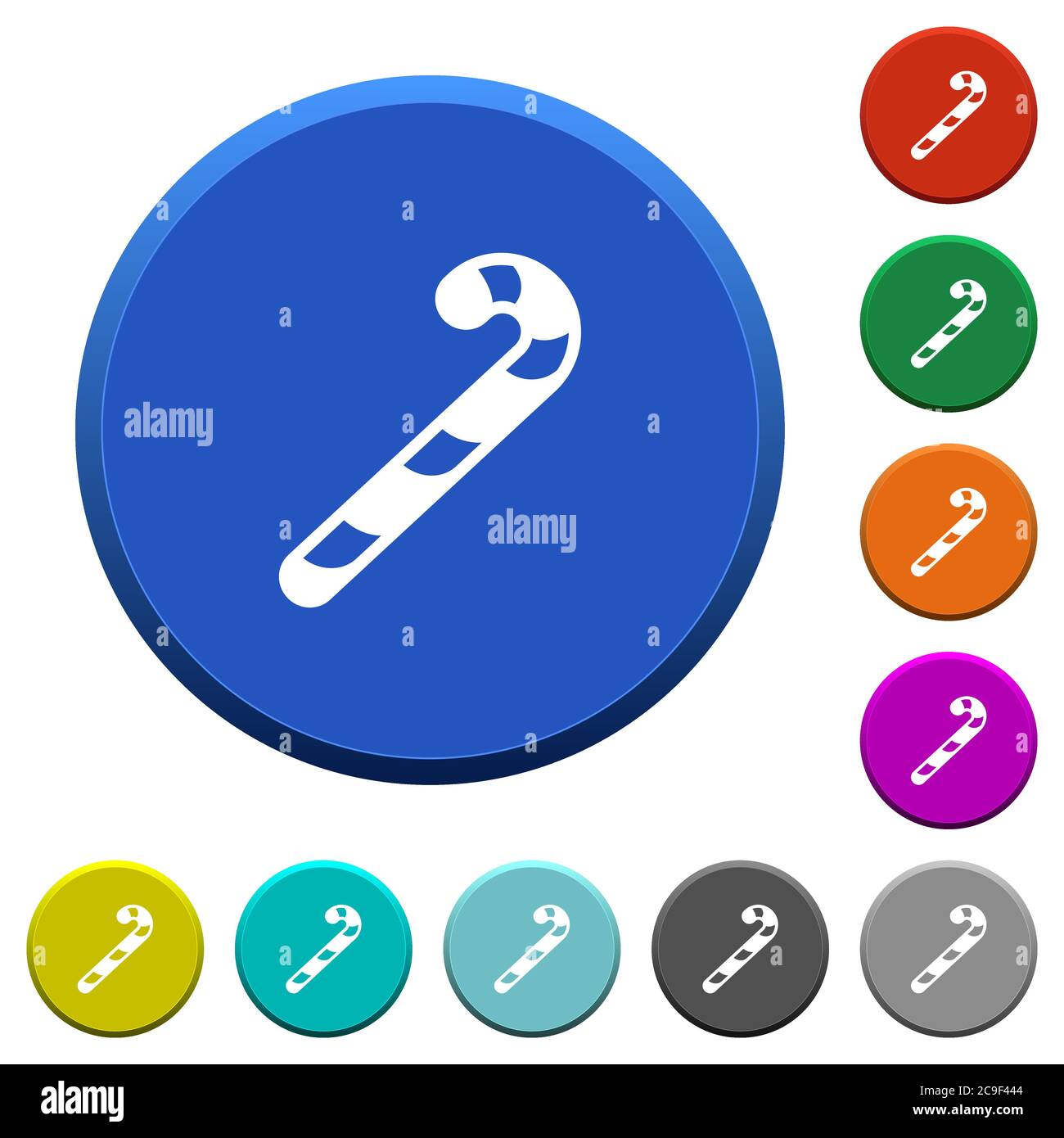 Candy canes round color beveled buttons with smooth surfaces and flat white icons Stock Vector