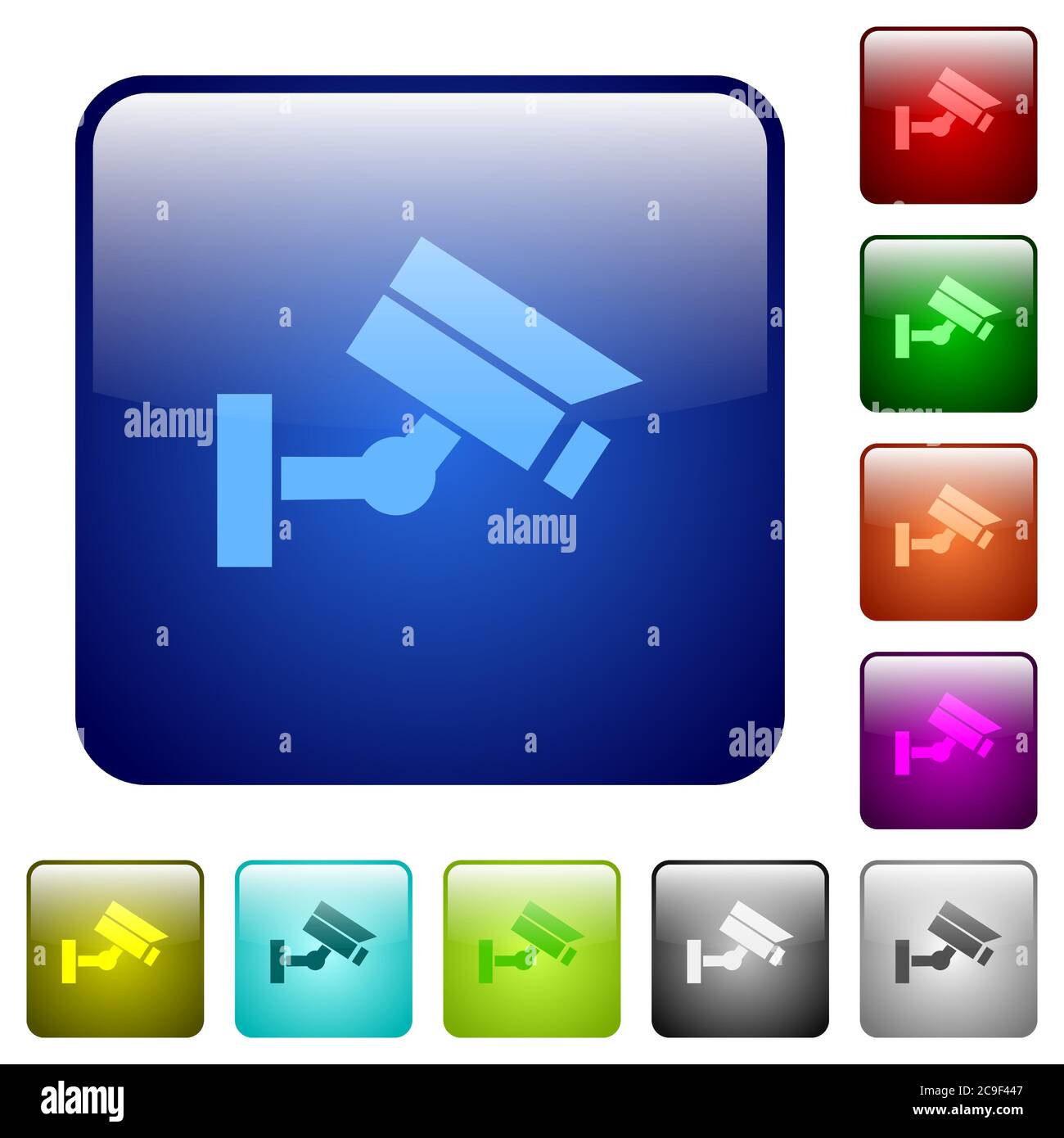 Security camera icons in rounded square color glossy button set Stock Vector
