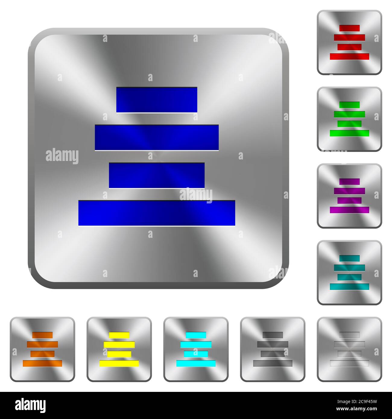 Text align center engraved icons on rounded square glossy steel buttons ...