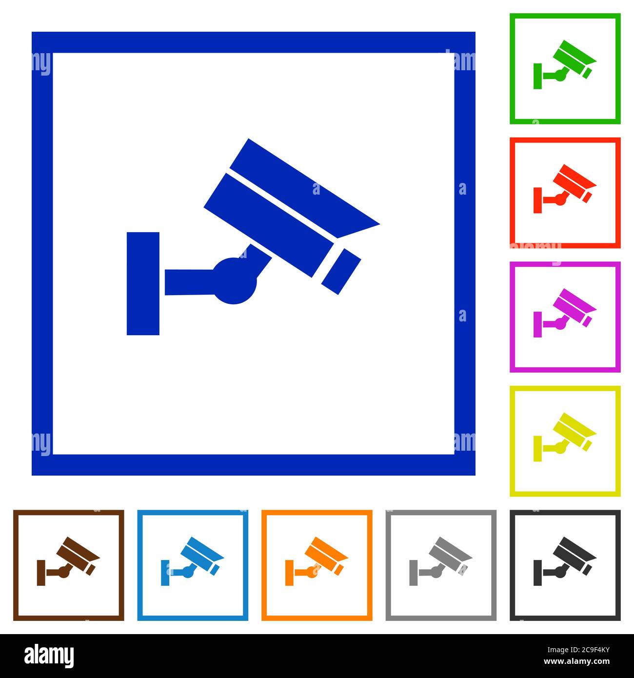 Security camera flat color icons in square frames on white background ...