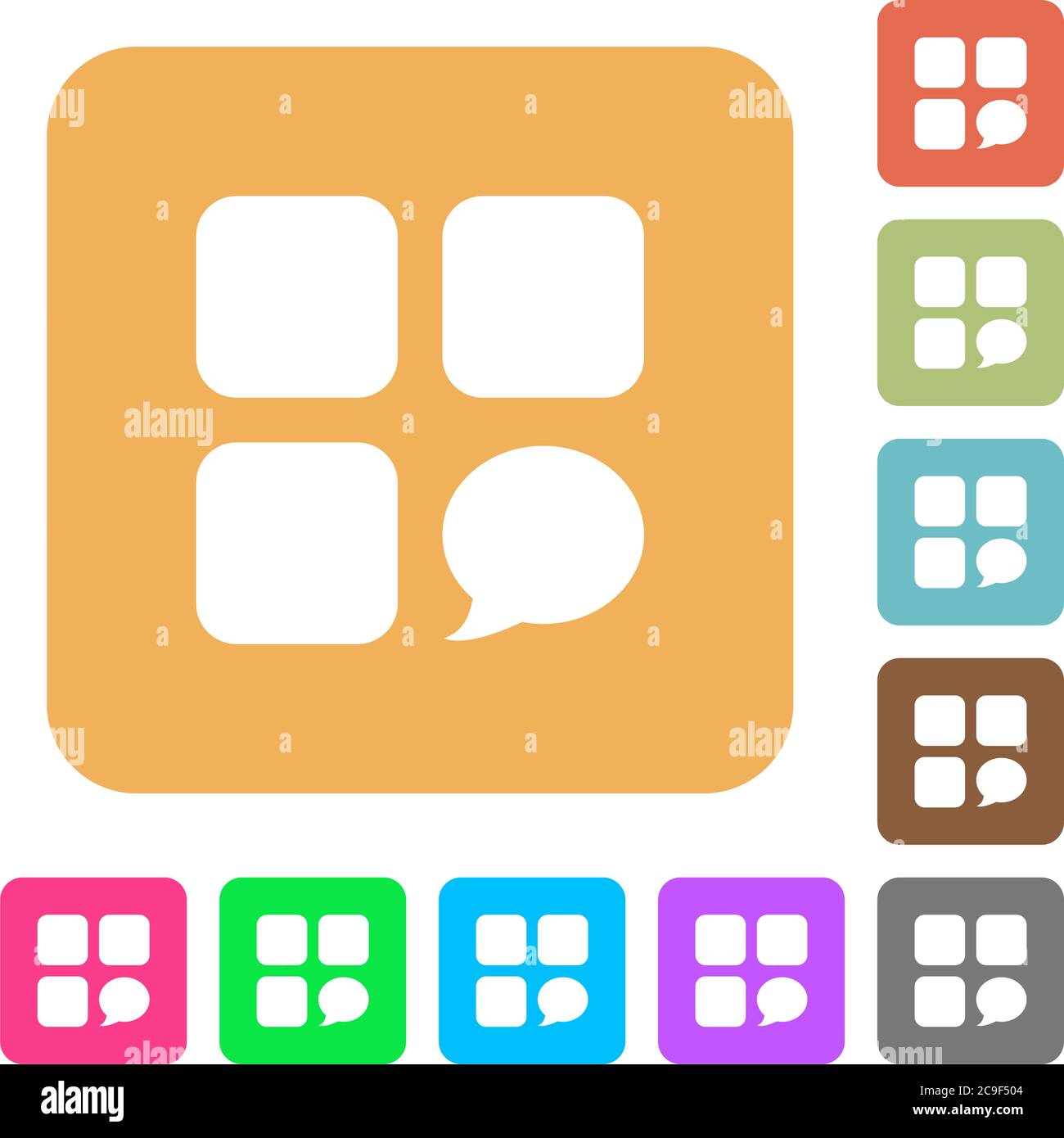 Message component flat icons on rounded square vivid color backgrounds. Stock Vector