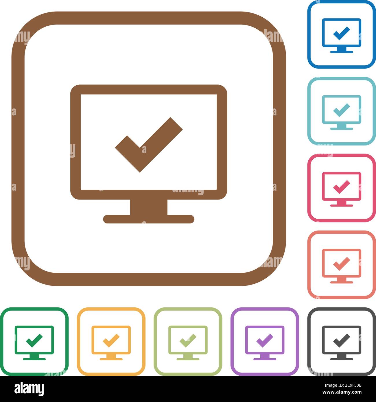 Accept display settings simple icons in color rounded square frames on white background Stock Vector