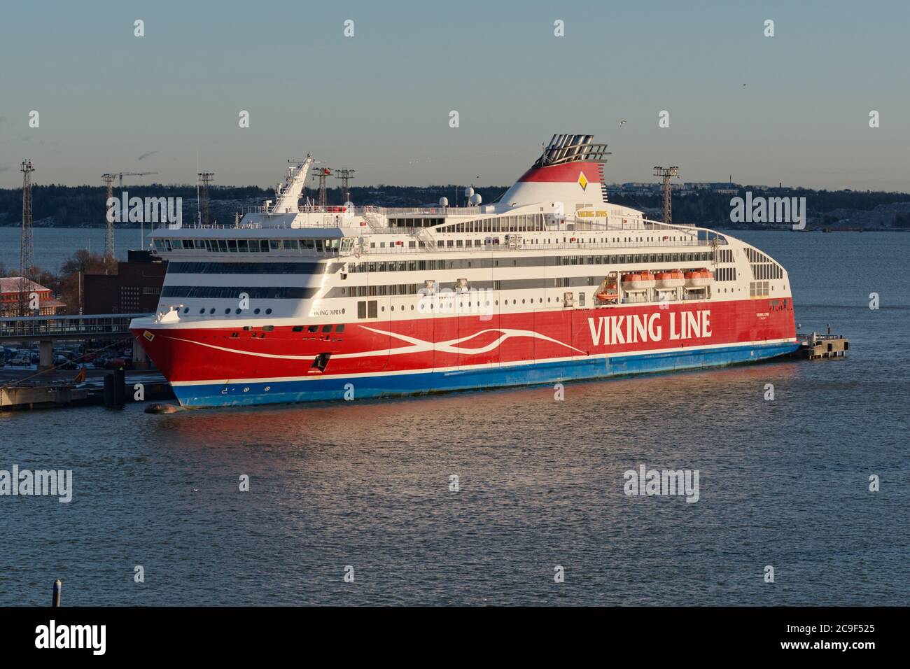 Cruiseferry Mariella of Viking line company ready to departs to Stockholm. Aerial view Stock Photo