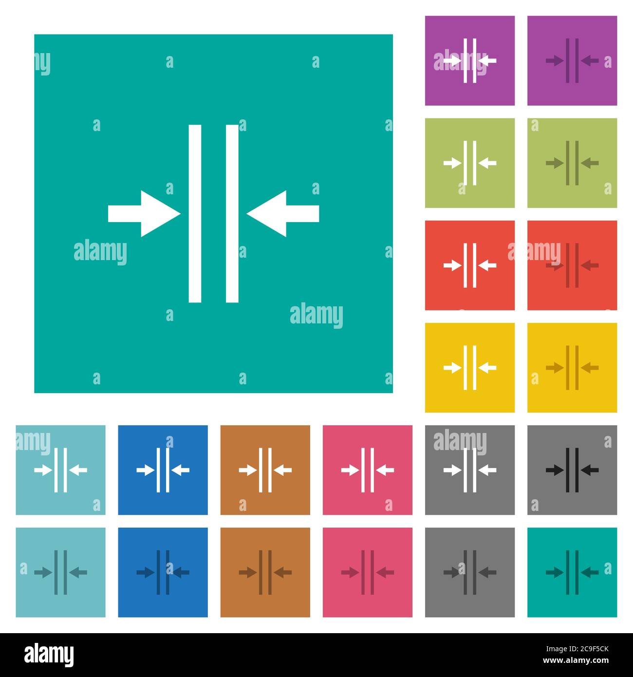 Adjust text column gutter multi colored flat icons on plain square backgrounds. Included white and darker icon variations for hover or active effects. Stock Vector